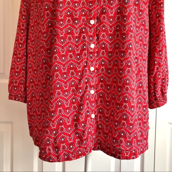 St. John's Bay Red Print Collarless Button Down Shirt 0X - Picture 6 of 12